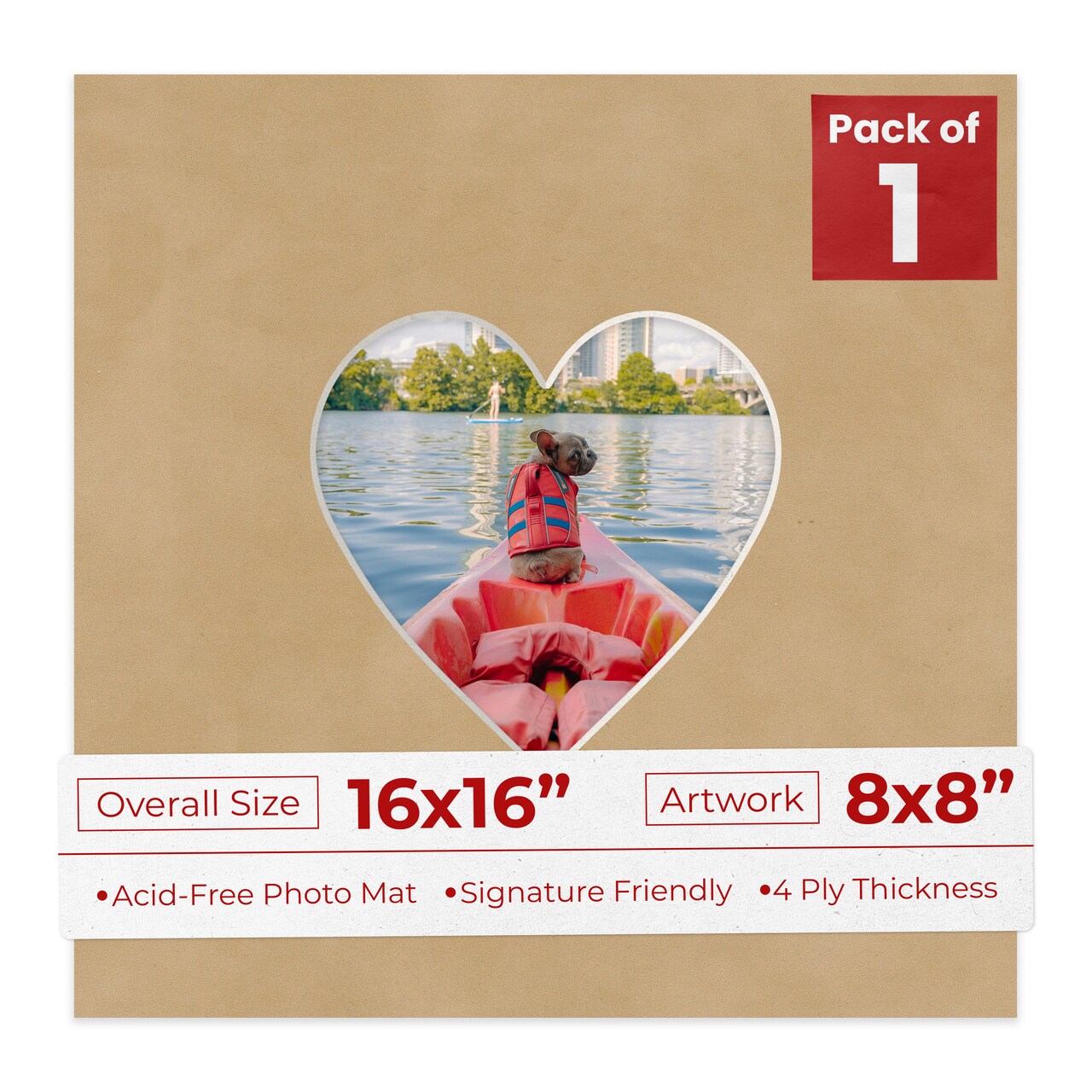 Beige Suede Mat Board for 16x16 Frames - Heart Opening for 8x8 Photos